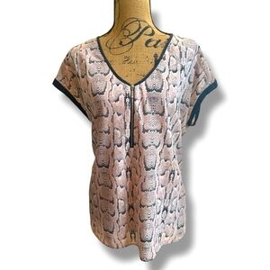 FYLO Pink & Black Snake Print Hi-Low Zippered Pull V-Neck Blouse Top XL